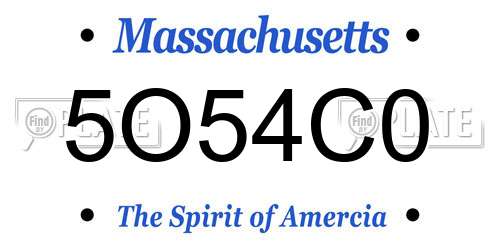 5O54C0 Massachusetts License Plate
