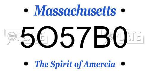 5O57B0 Massachusetts License Plate