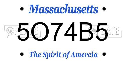 5O74B5 Massachusetts License Plate