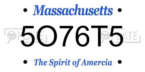 5O76T5 Massachusetts License Plate