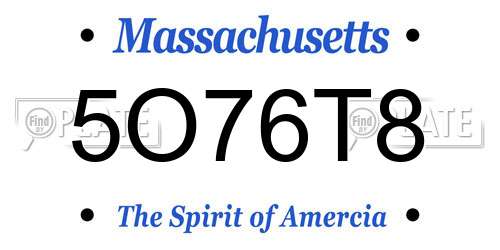 5O76T8 Massachusetts License Plate