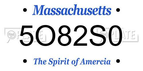5O82S0 Massachusetts License Plate