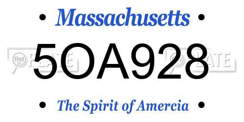 5OA928 Massachusetts License Plate