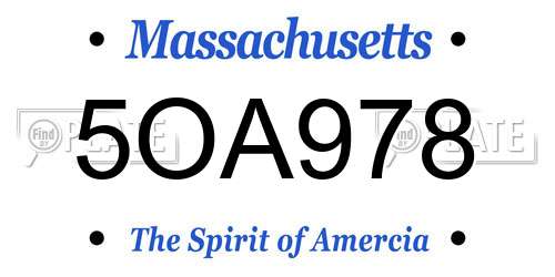 5OA978 Massachusetts License Plate