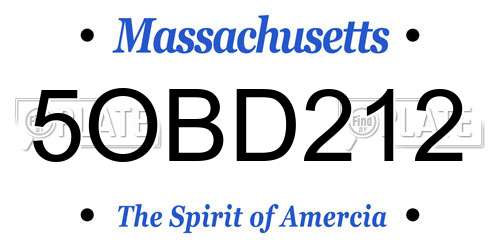 5OBD212 Massachusetts License Plate