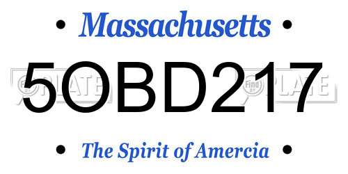 5OBD217 Massachusetts License Plate