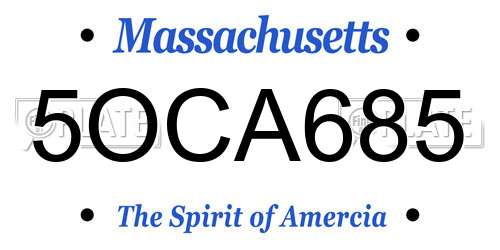 5OCA685 Massachusetts License Plate