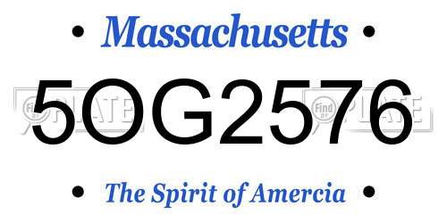 5OG2576 Massachusetts License Plate