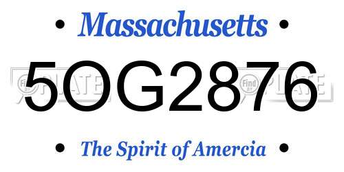 5OG2876 Massachusetts License Plate