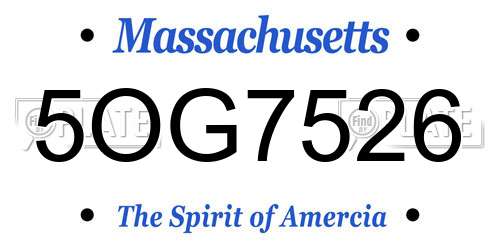 5OG7526 Massachusetts License Plate