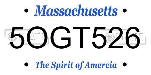 5OGT526 Massachusetts License Plate