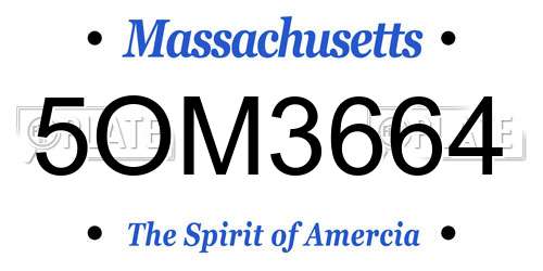 5OM3664 Massachusetts License Plate