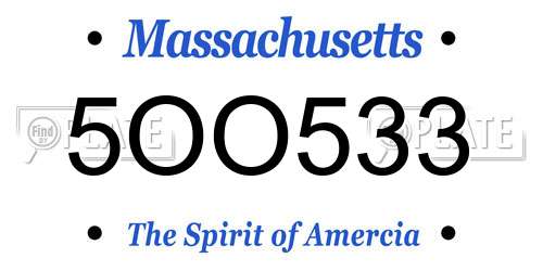 5OO533 Massachusetts License Plate