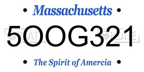 5OOG321 Massachusetts License Plate
