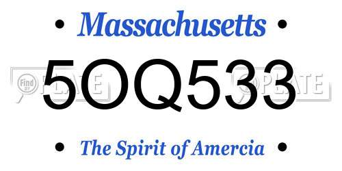5OQ533 Massachusetts License Plate