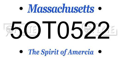 5OT0522 Massachusetts License Plate