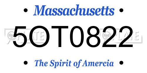 5OT0822 Massachusetts License Plate