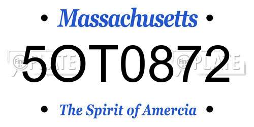 5OT0872 Massachusetts License Plate