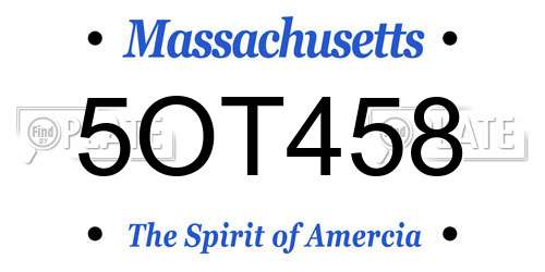 5OT458 Massachusetts License Plate
