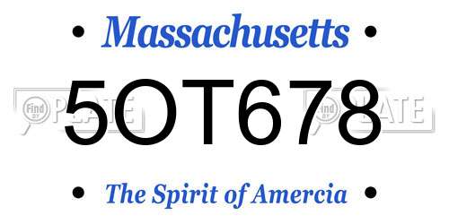 5OT678 Massachusetts License Plate
