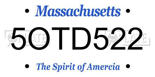 5OTD522 Massachusetts License Plate