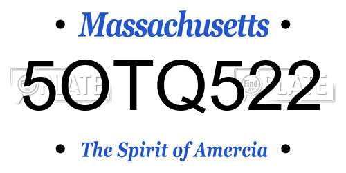 5OTQ522 Massachusetts License Plate