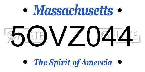 5OVZ044 Massachusetts License Plate