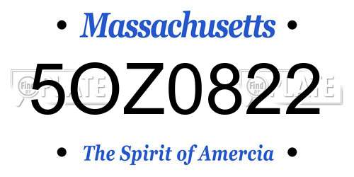 5OZ0822 Massachusetts License Plate