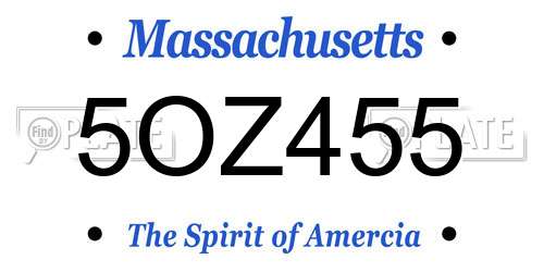 5OZ455 Massachusetts License Plate