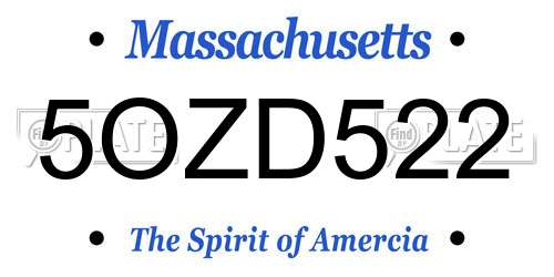 5OZD522 Massachusetts License Plate