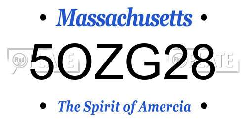 5OZG28 Massachusetts License Plate