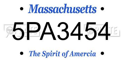 5PA3454 Massachusetts License Plate