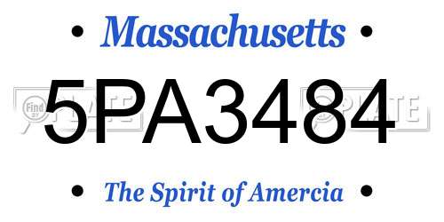 5PA3484 Massachusetts License Plate
