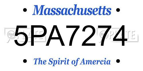 5PA7274 Massachusetts License Plate