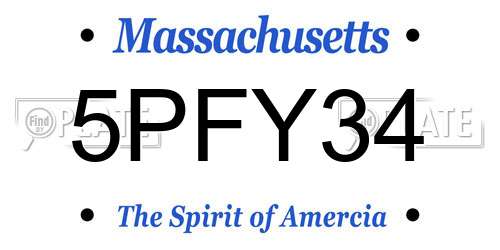 5PFY34 Massachusetts License Plate