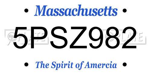 5PSZ982 Massachusetts License Plate
