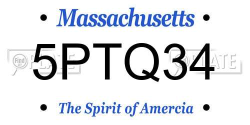 5PTQ34 Massachusetts License Plate