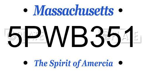 5PWB351 Massachusetts License Plate