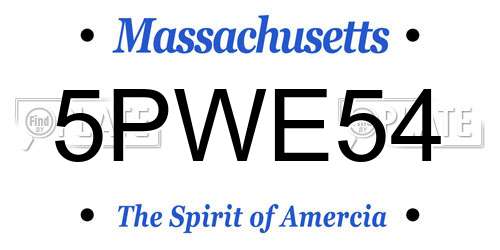 5PWE54 Massachusetts License Plate