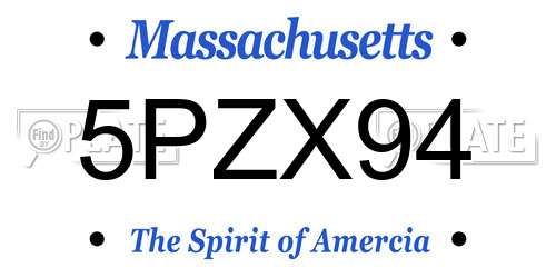 5PZX94 Massachusetts License Plate