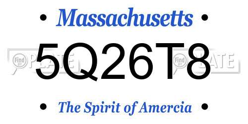 5Q26T8 Massachusetts License Plate