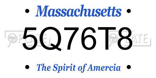 5Q76T8 Massachusetts License Plate
