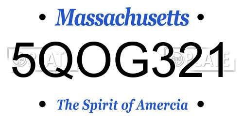 5QOG321 Massachusetts License Plate