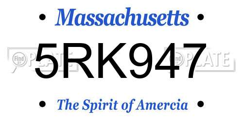 5RK947 Massachusetts License Plate