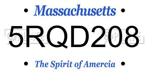 5RQD208 Massachusetts License Plate