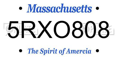5RXO808 Massachusetts License Plate