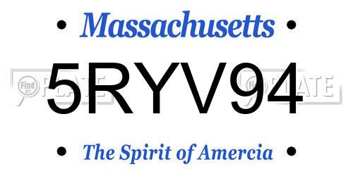 5RYV94 Massachusetts License Plate