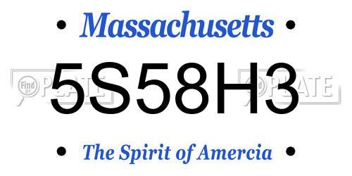 5S58H3 Massachusetts License Plate