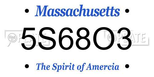 5S68O3 Massachusetts License Plate