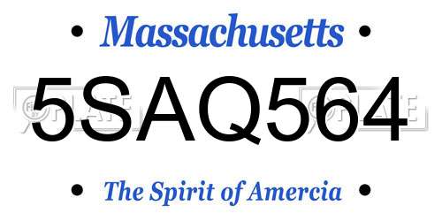 5SAQ564 Massachusetts License Plate